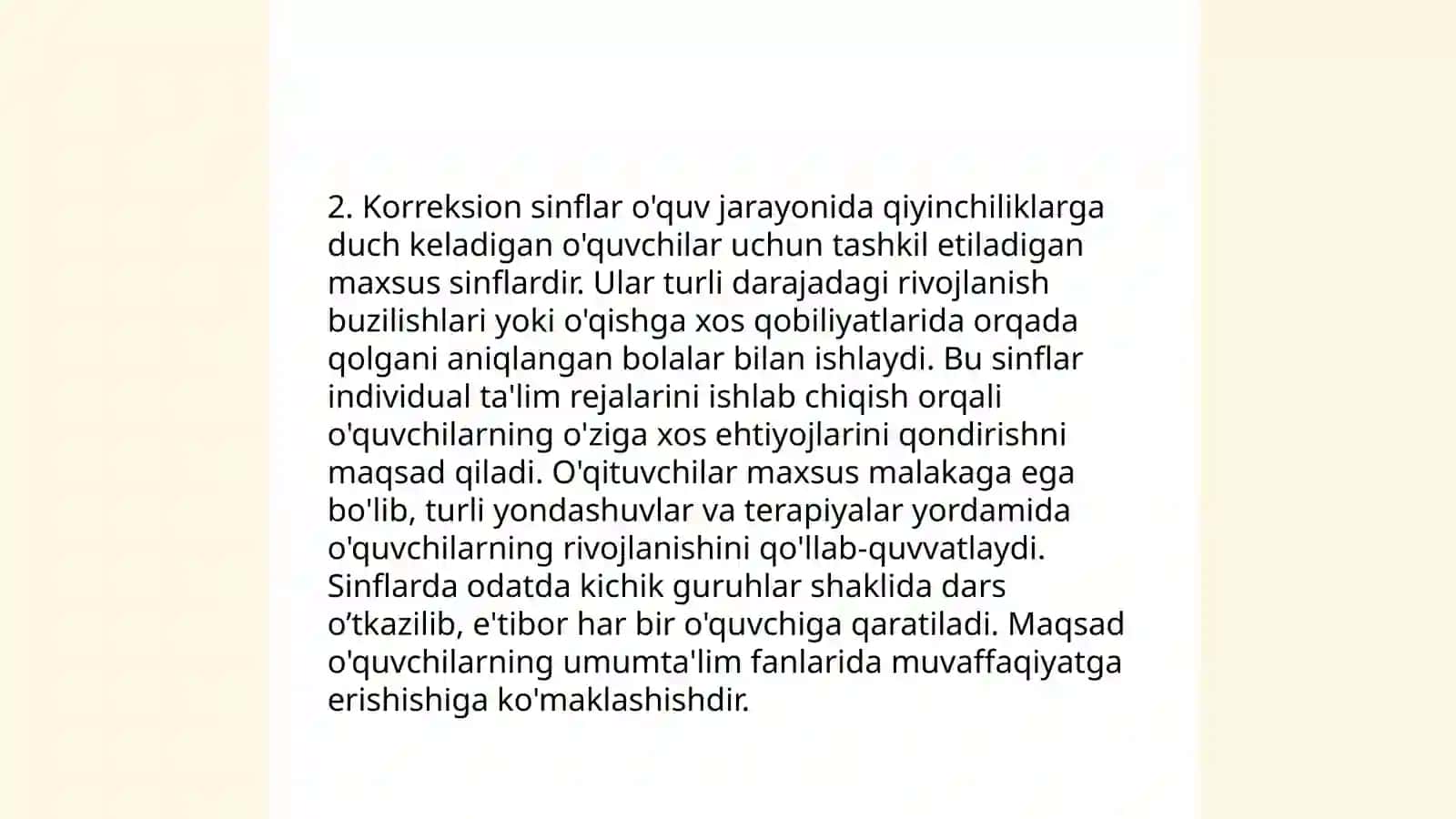 Inklyuziv taʼlim sinflari va boshlangʻich tayanch korreksion sinflarga qabul qilinmaydigan bolalar toifalari haqida tushuncha 4