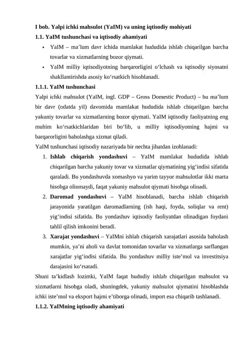 O‘ZBEKISTON RESPUBLIKASI YALPI ICHKI MAHSULOTINING ISHLAB CHIQARISH TARKIBI VA UNING TAHLILI 4