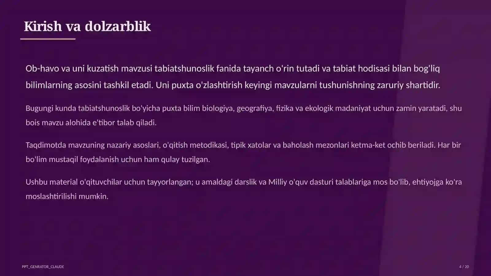 Tabiatshunoslik (1–4) — o'qituvchilar uchun 4