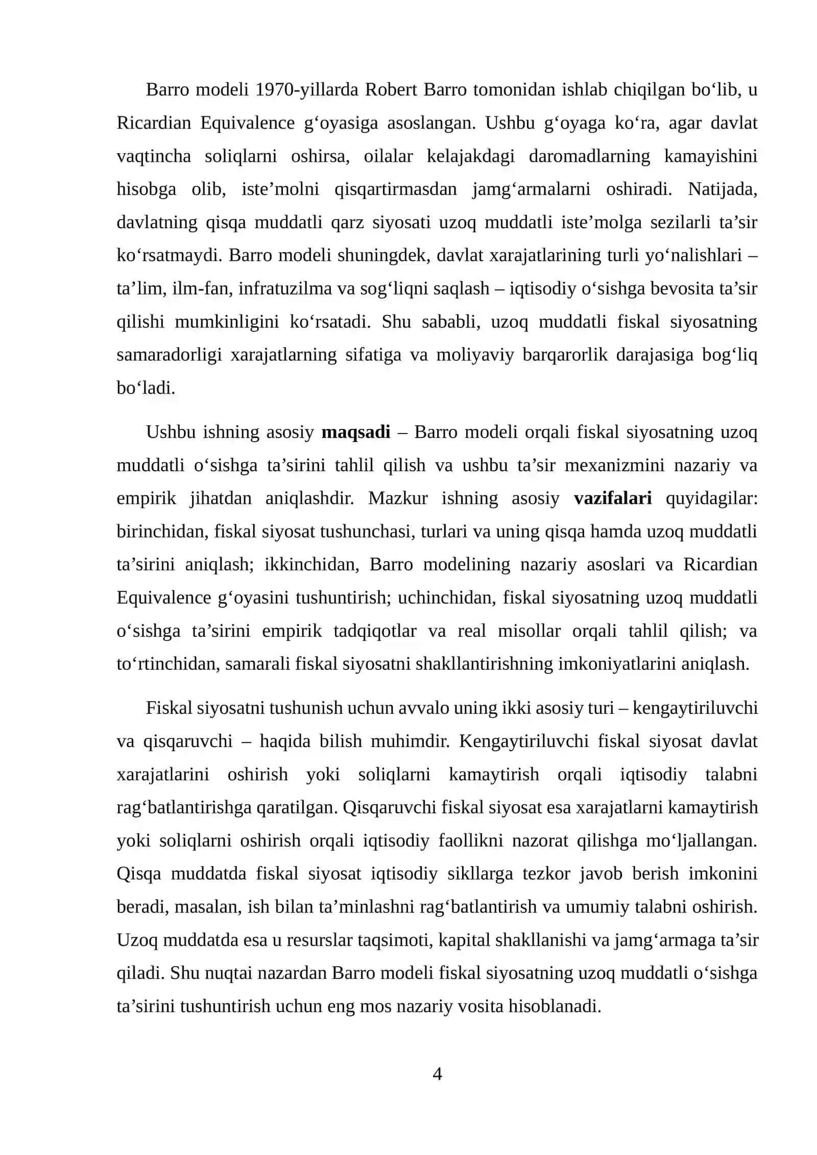 FISKAL SIYOSATNING UZOQ MUDDATLI O‘SISHGA TA’SIRI (BARRO MODELI) 4