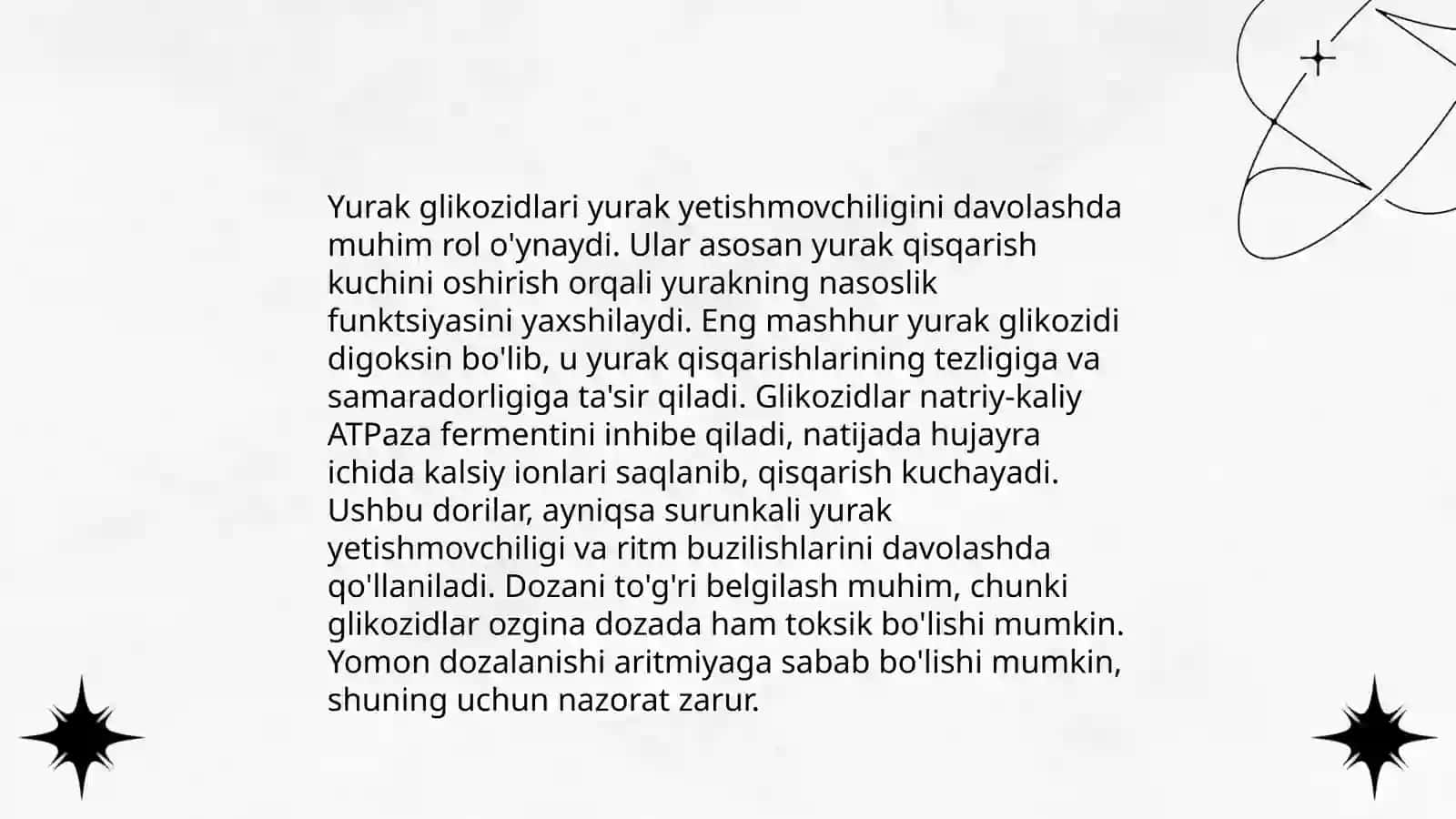 Yurak gilikozidlari,aritmiyaga qarshi, toj tomirlar yetishmovchiligida qo'llaniladigan gipotenziv,gipertinziv diuretik dori preparatlari 4