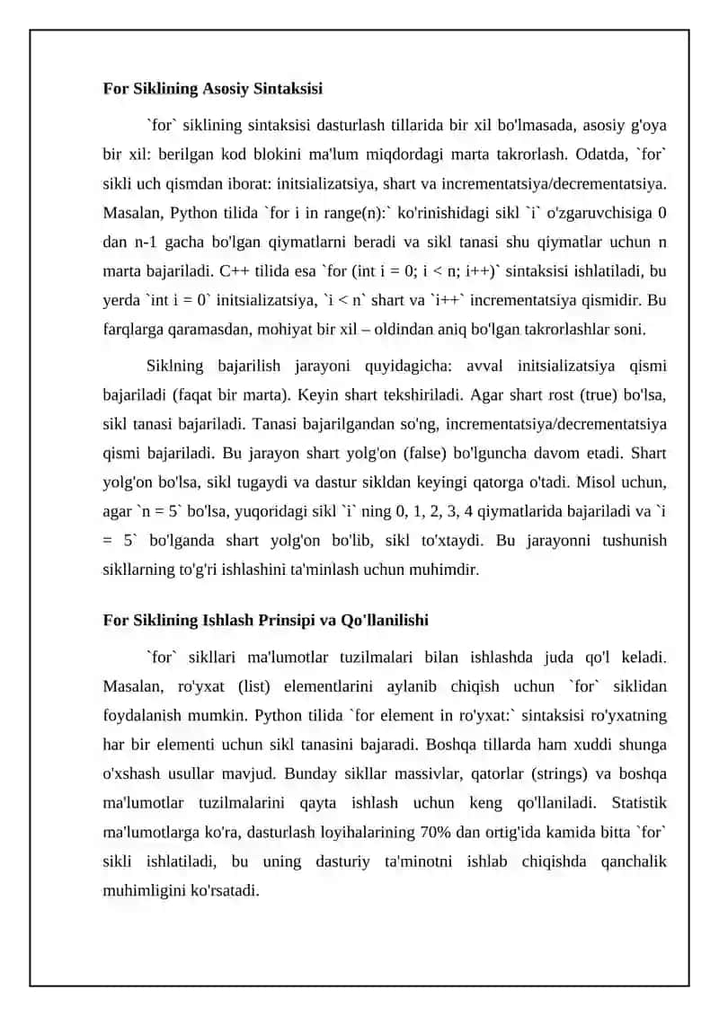 For operatori (aniq takrorlar) 4