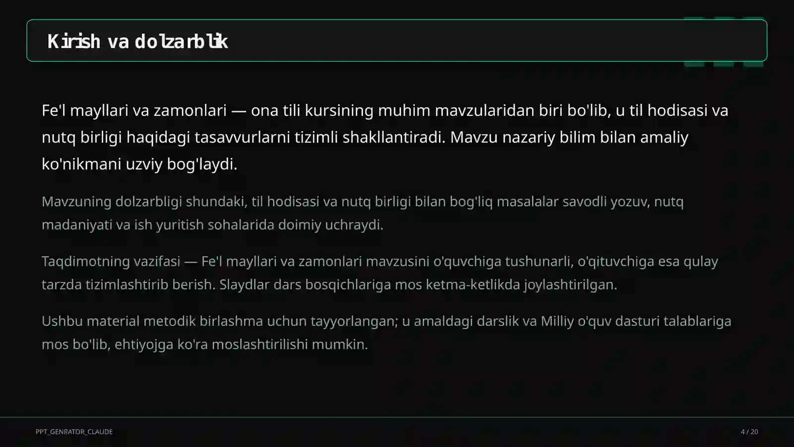 Fe'l mayllari va zamonlari (7-sinf) 4