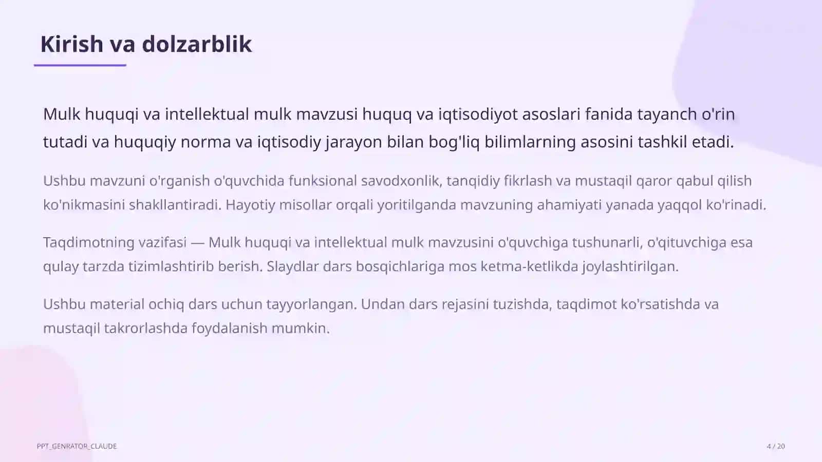 Mulk huquqi va intellektual mulk (11-sinf) 4