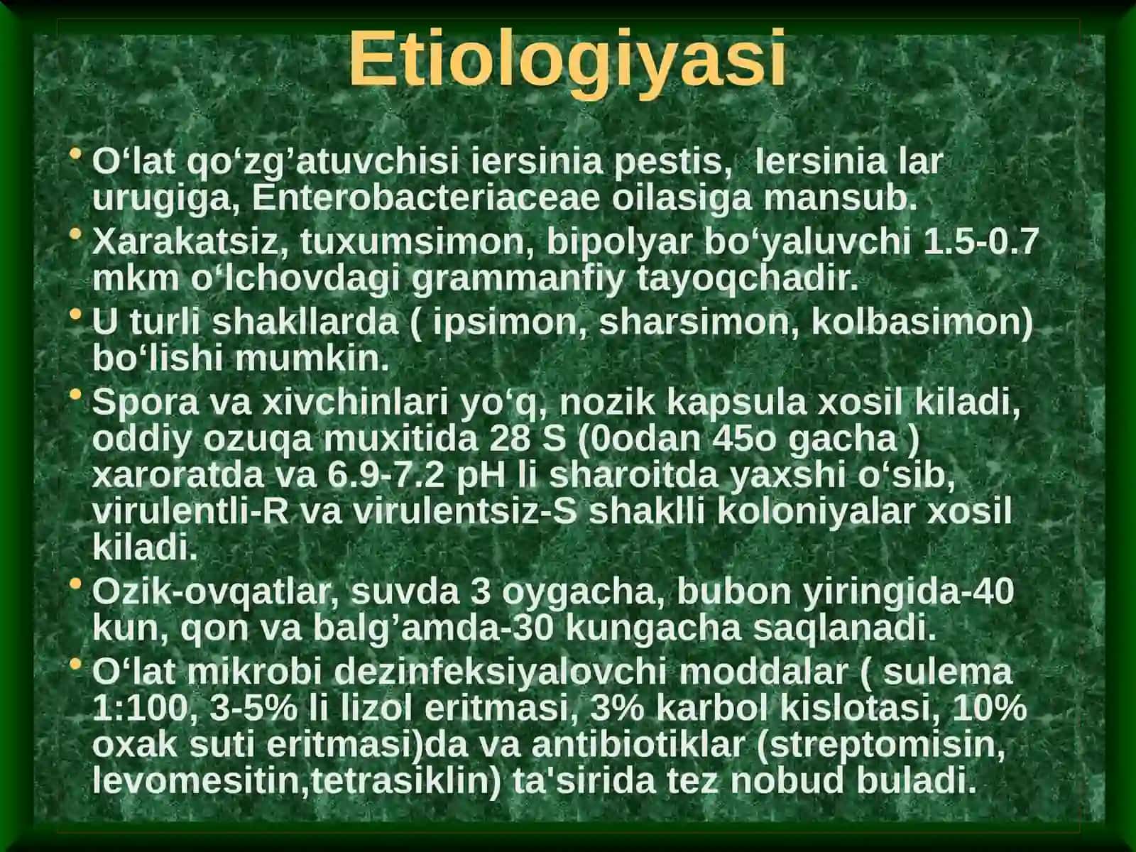 Oʻta xavfli infektsiyalar oʻlat qoʻzgʻatuvchisi kasalligi labaratoriya diagnostika 4