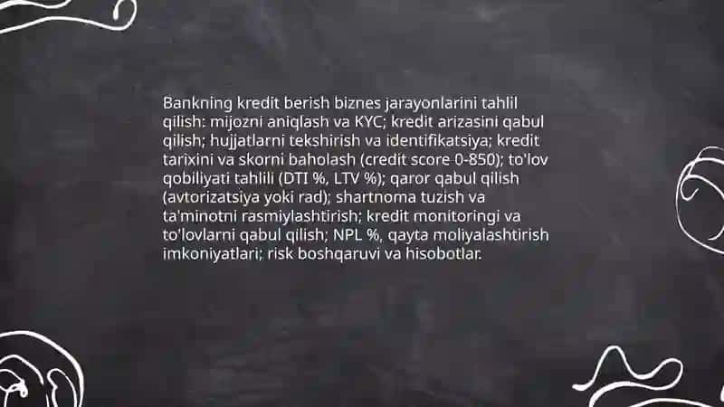 Bank mijozlari uchun kreditlar berishni ma'lumotlar bazasini loyihalash 4