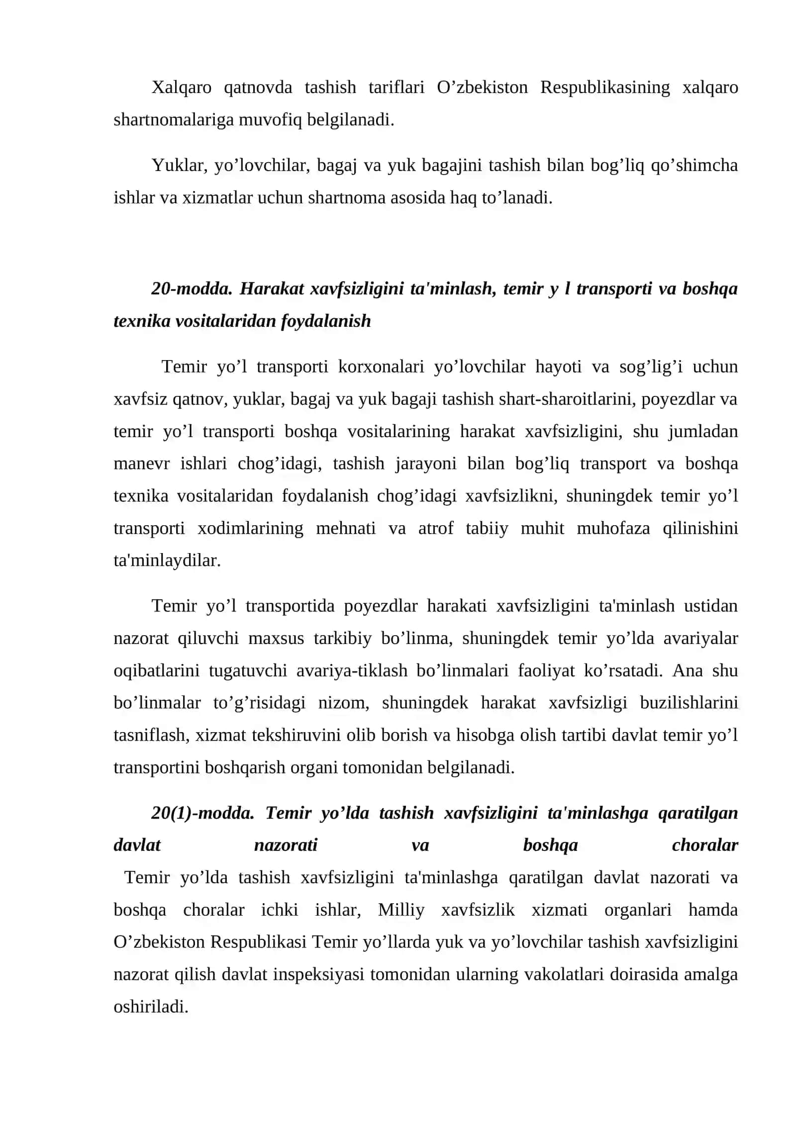 Temir yo‘l transportida yo‘lovchilar tashishni tartibga soluvchi me’yoriy hujjatlar 4