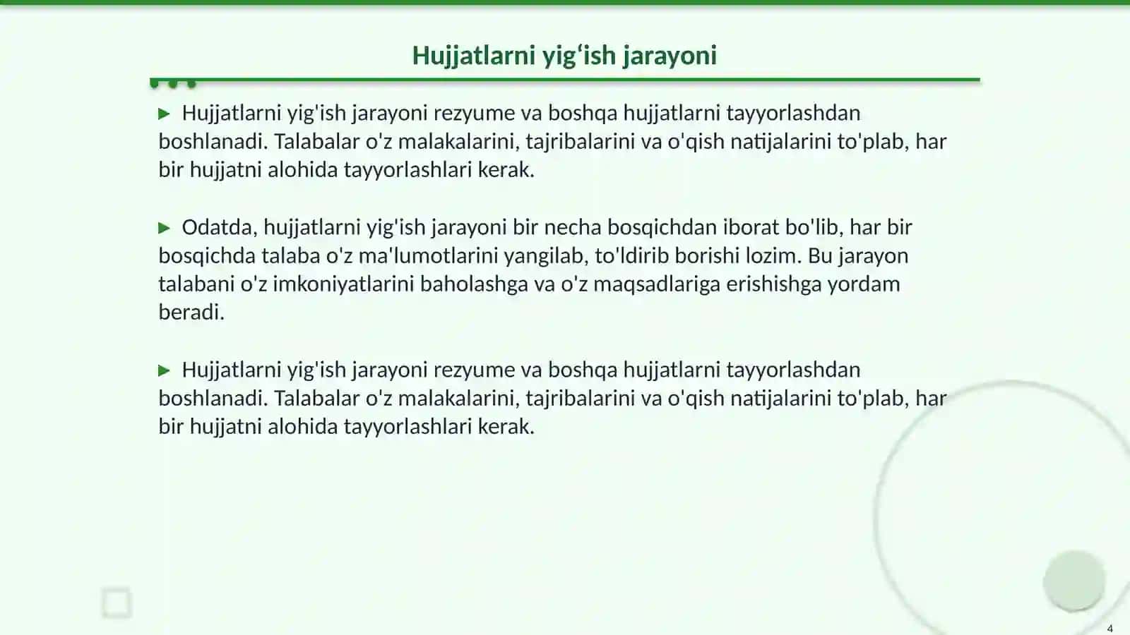 Kasbiy faoliyatga doir hujjatlar yigʻma jildini shakllantirish 4