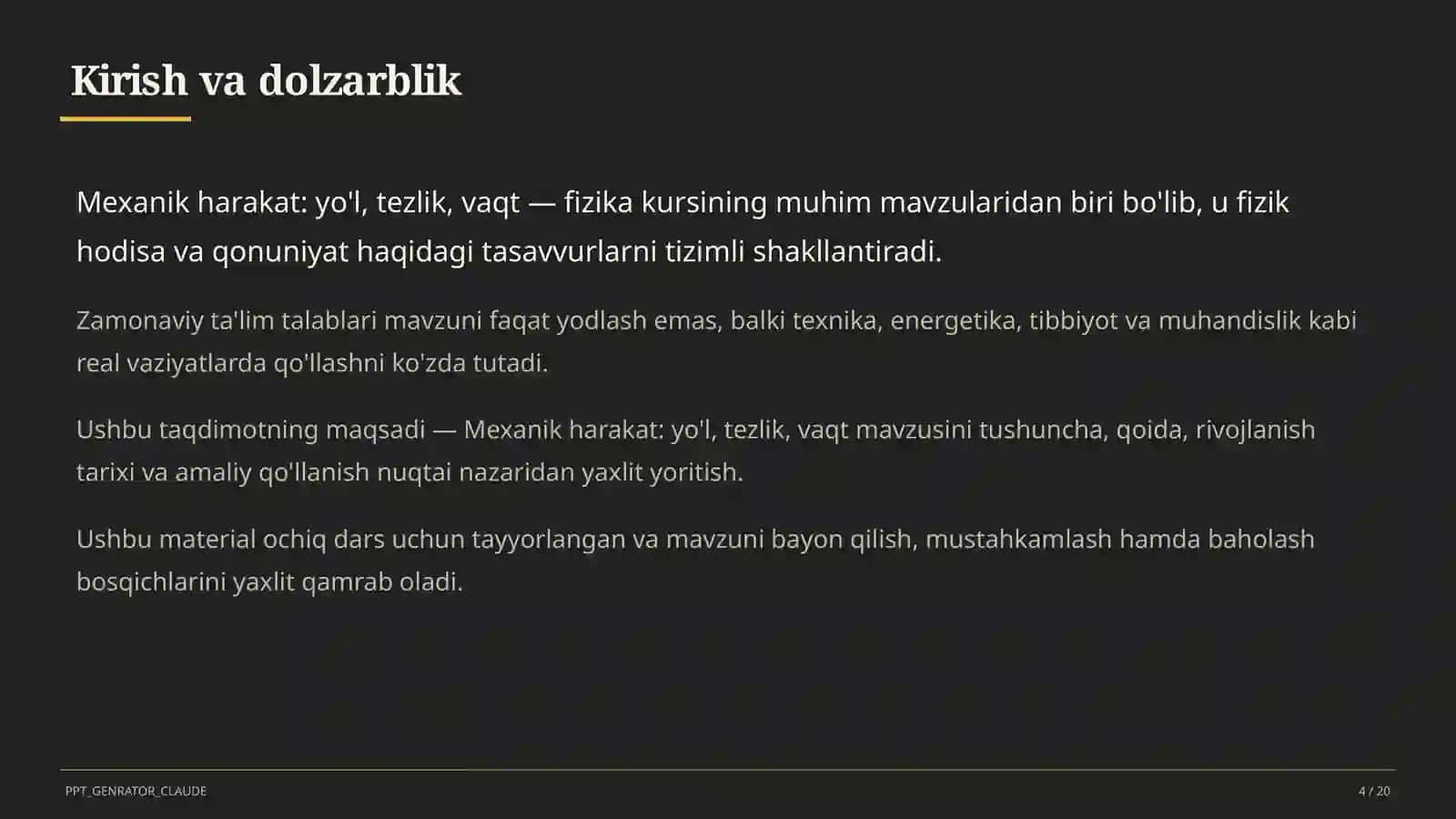 Mexanik harakat: yo'l, tezlik, vaqt (6-sinf) 4