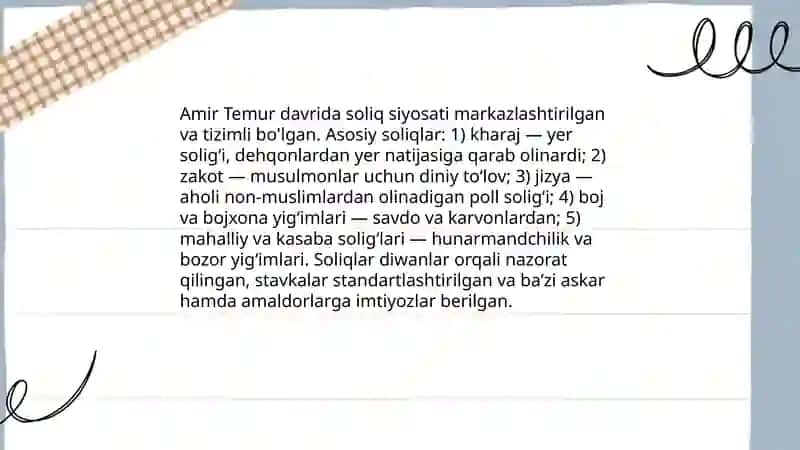 Amir temur davrida moliyaviy siyosat 4