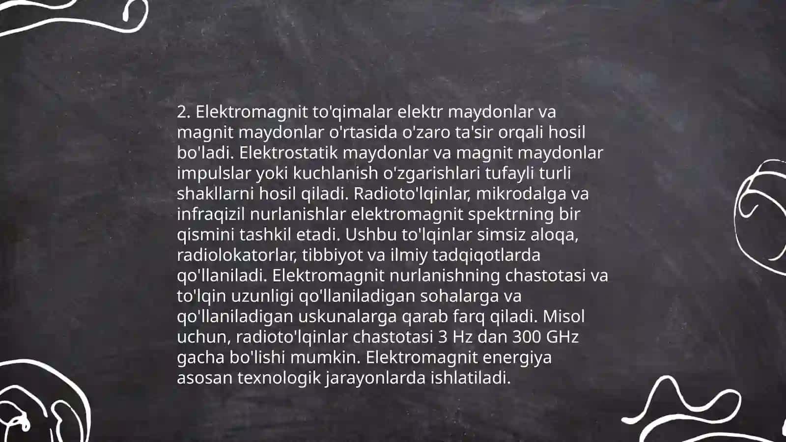 Plazma haqida tushuncha. Elektromagnit to'qimalar va ularning farmatsiya va tibbiyotda qo'llanilishi. Elektronlar, neytron va boshqa zarrachalar difraksiyasi. Radioaktiv yemirilishlar. Nishonli atomlar. Biosfera va fizik maydon. Atrof muhit va insonning fizik maydoni 4