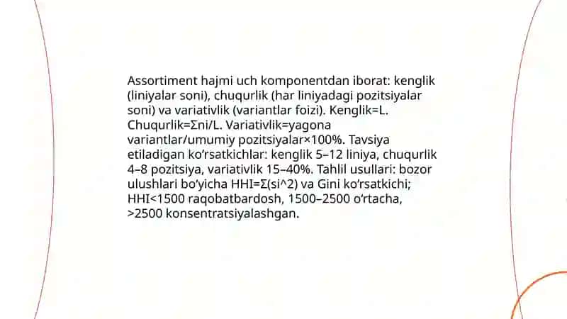 Mahsulot nomenklaturasi va assortimenti xajmining tahlili 4