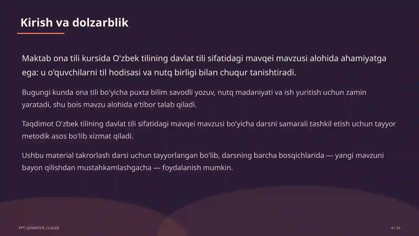 O'zbek tilining davlat tili sifatidagi mavqei (11-sinf) 4