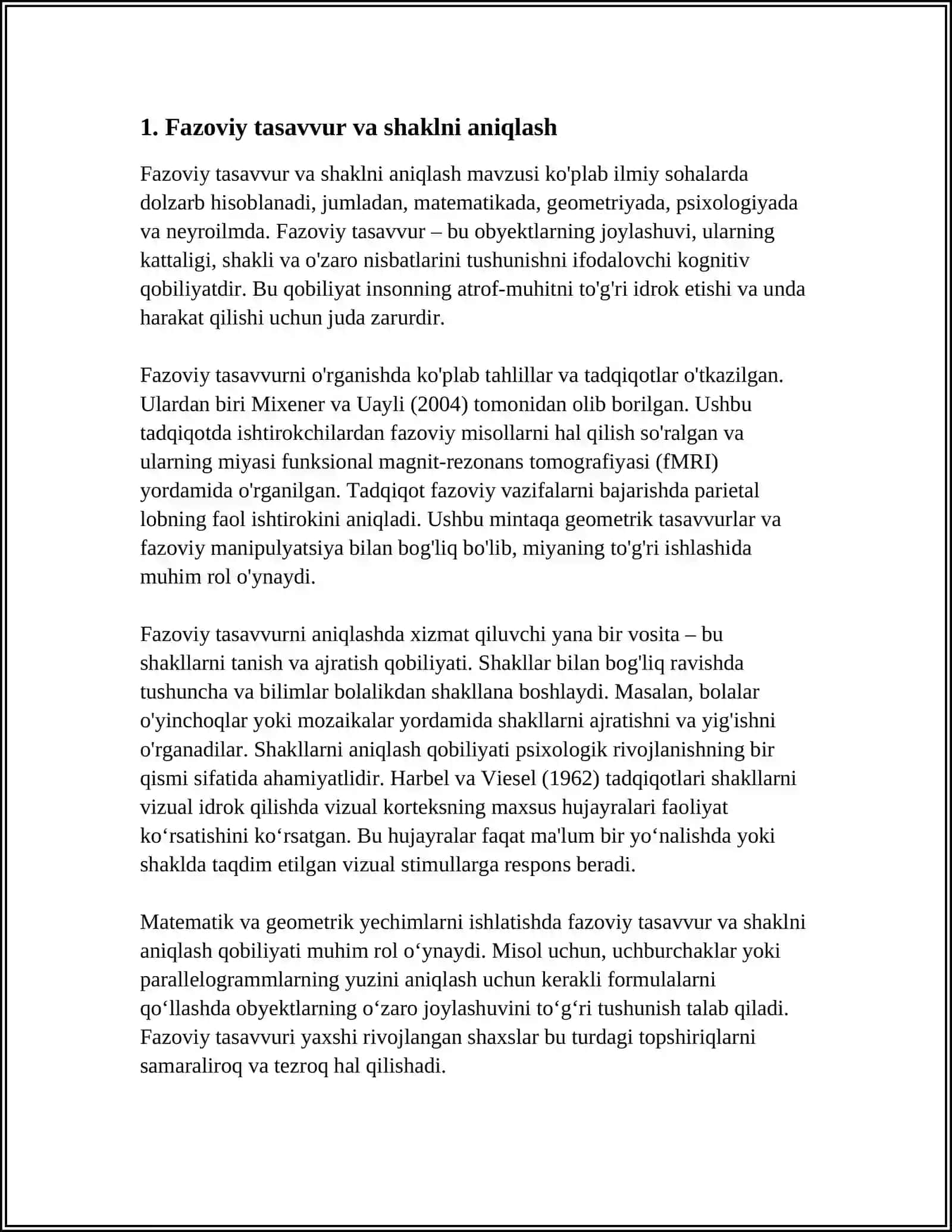 EGMA VA TIMSS XALQARO BAHOLASH DASTURIDA "FAZO VA SHAKL" MAZMUN SOHASIGA OID TOPSHIRIQLAR TIZIMINI ISHLAB CHIQISH 4