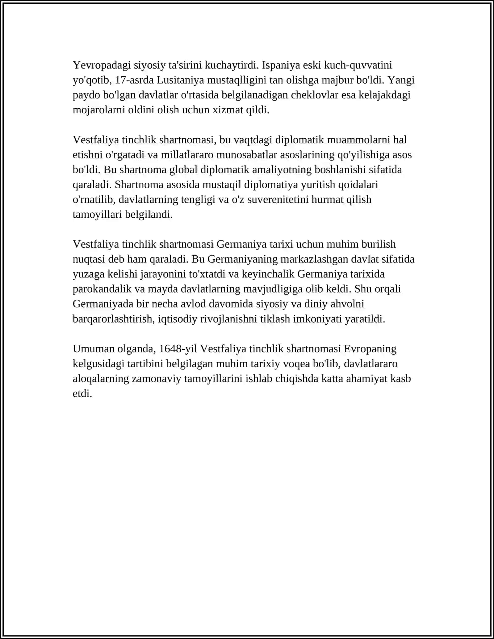 VESTIFALIYA TINCHLIK SHARTNOMASI VA UNING GERMANIYA TARIXIDAGI AHAMIYATI 4