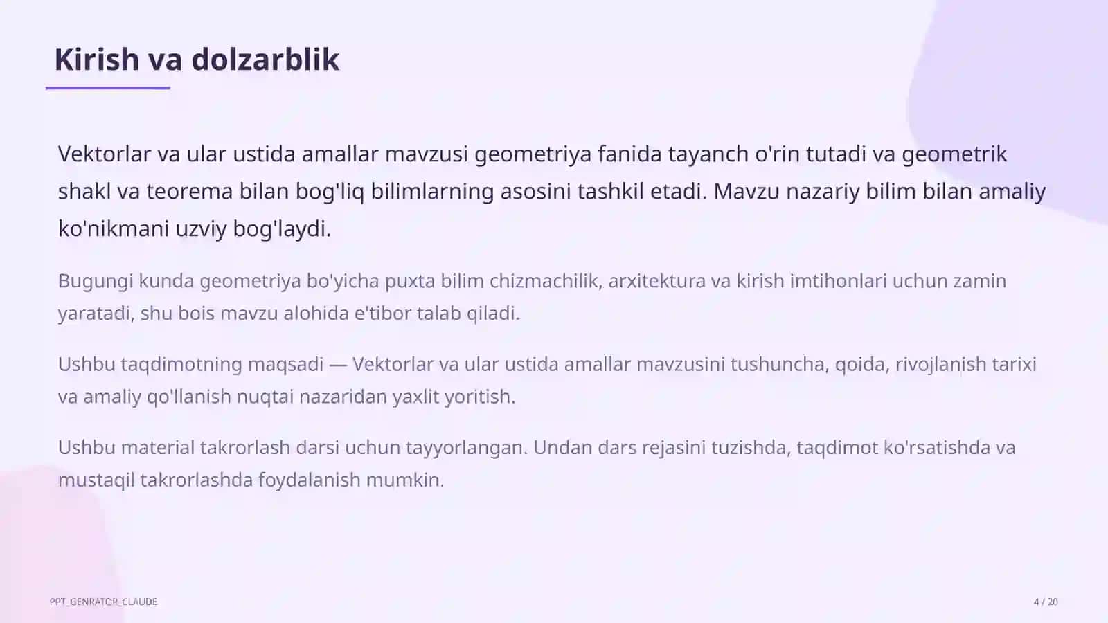 Vektorlar va ular ustida amallar (9-sinf) 4