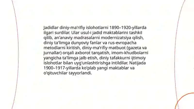 Jadid ma'rifatparvarlarining o'lka ijtimoiy-ma'naviy hayotida tutgan o'rni 4