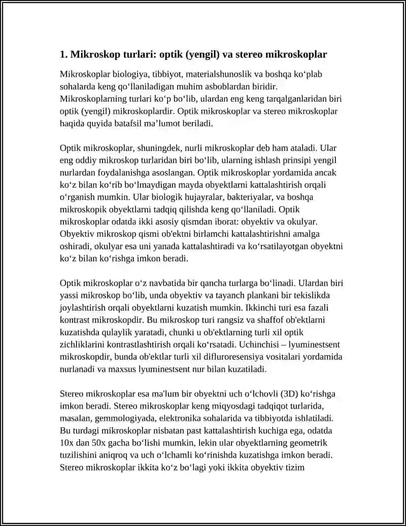 MIKROSKOP XILLARI, U BILAN ISHLASH VA FANDAN FAYDALANISH TEXNIKASI BILAN TANISHISH 4