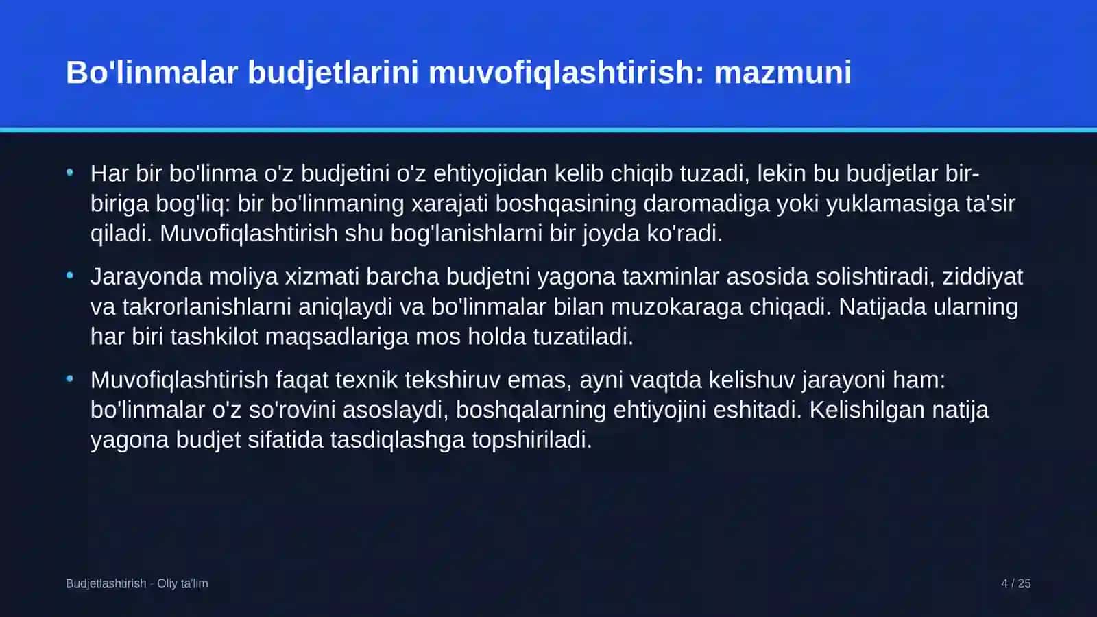 dizayn studiyalarida bo'linmalar budjetlarini muvofiqlashtirish 1288 4