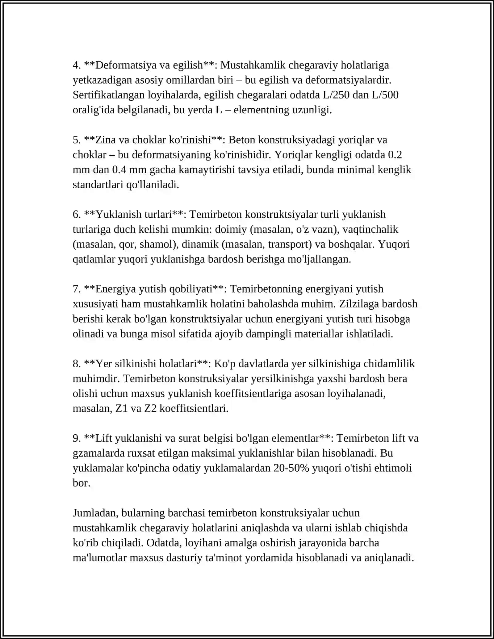 TEMIRBETON KONSTRUKSIYALARNI CHEGARAVIY HOLATLAR BOYICHA HISOBLASH 4