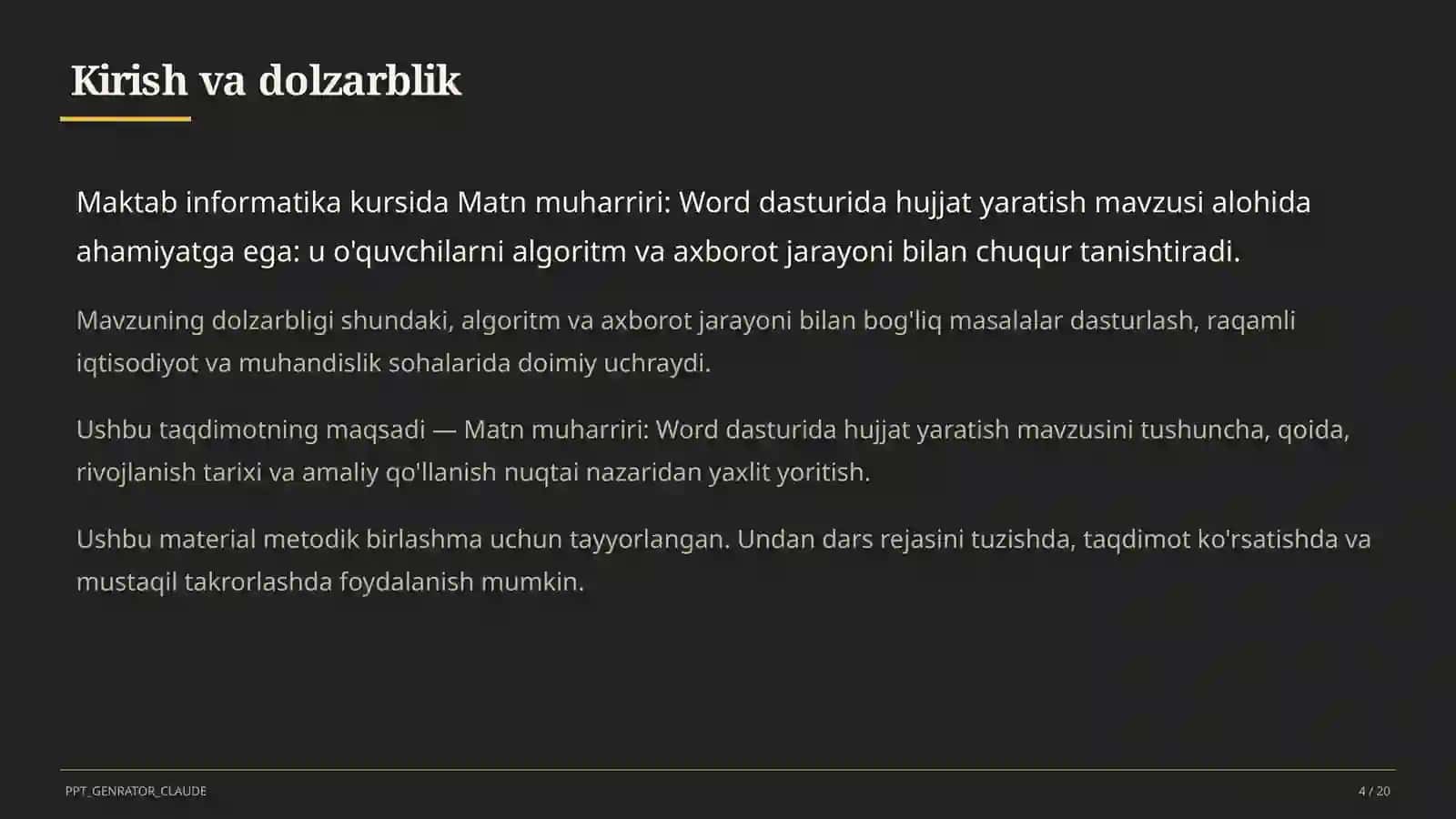 Word dasturida hujjat yaratish (6-sinf) 4