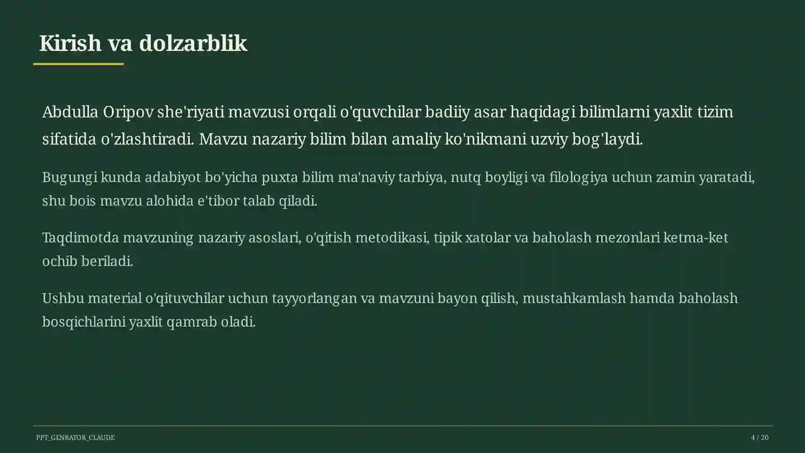 Abdulla Oripov she'riyati (9-sinf) 4