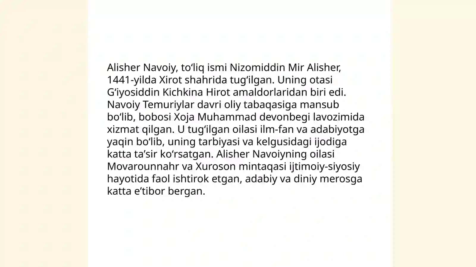 Alisher Navoiy hayoti va ijodiga bagʻishlangan videorolik 4