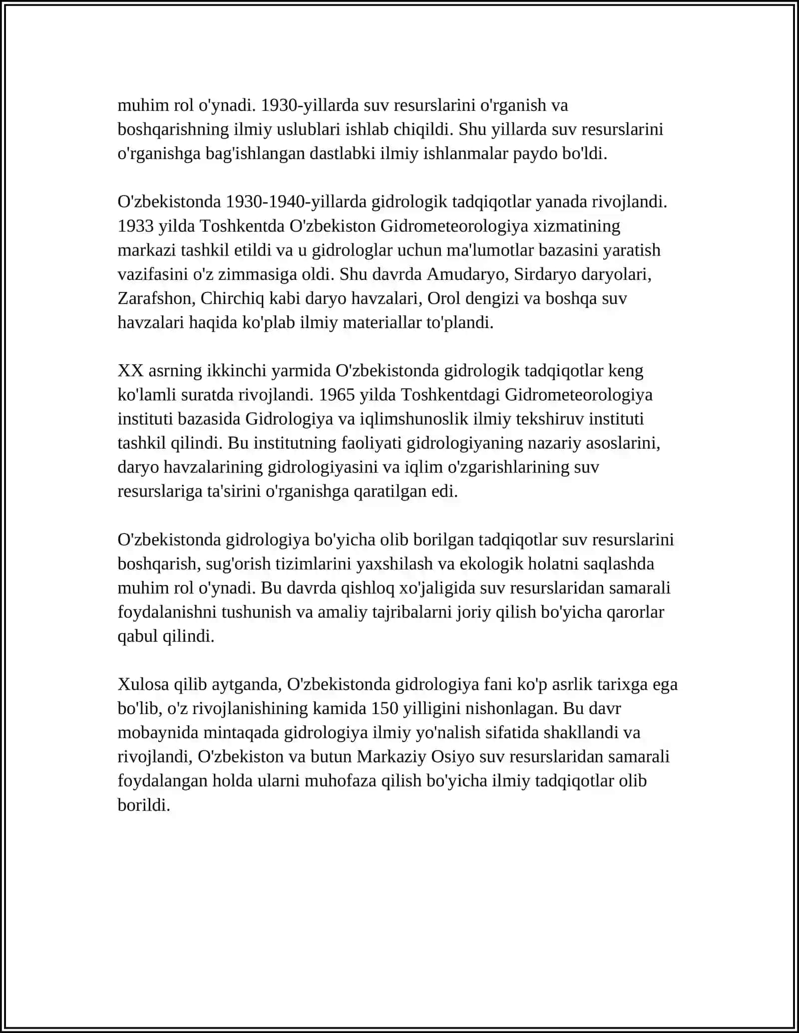 OʻZBEKISTONDA GIDROLOGIYA FANINING SHAKLLANISHI VA RIVOJLANISH BOSQICHLARI (20–21) 4