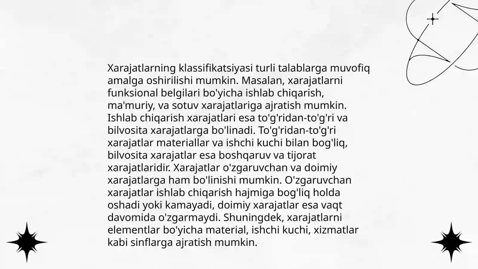 Xarajatlar haqida tushuncha va ulaening turkumlanishi 4