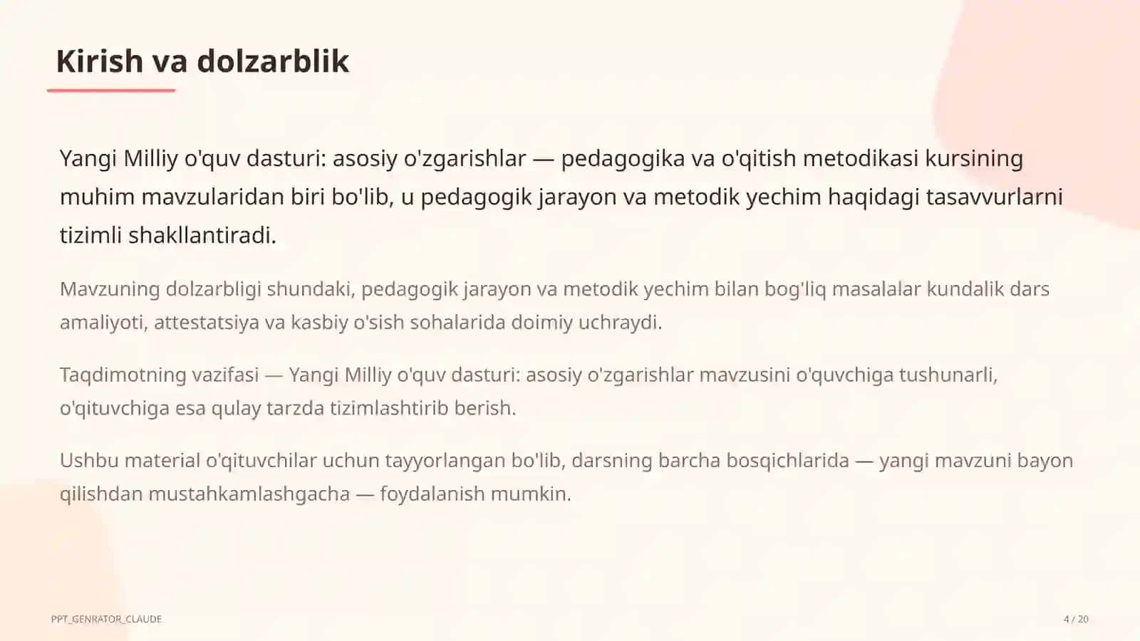 Yangi Milliy o'quv dasturi: asosiy o'zgarishlar 4