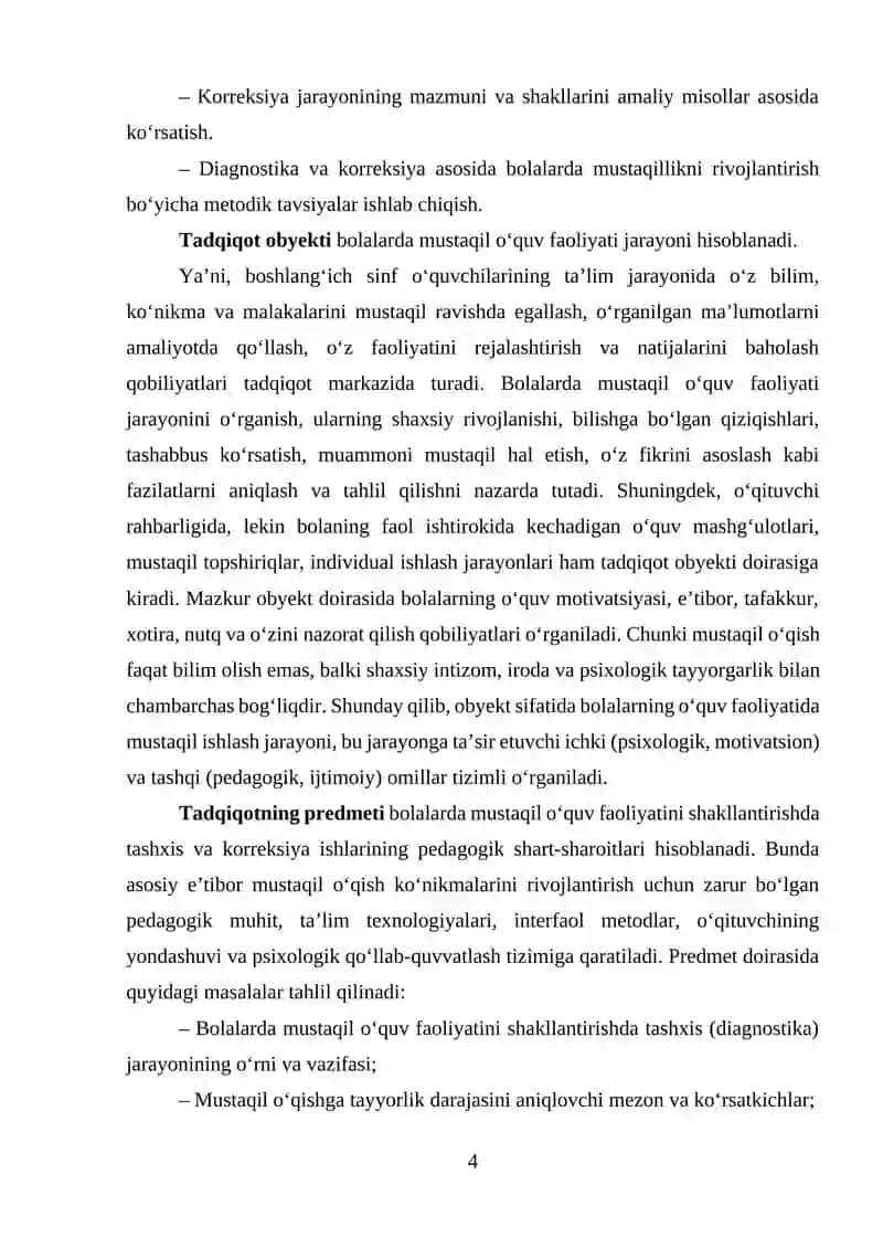 BOLALARDA MUSTAQIL O'QUV FAOLIYATINI SHAKLLANTIRISHDA TASHXIS VA KORREKSIYA 4