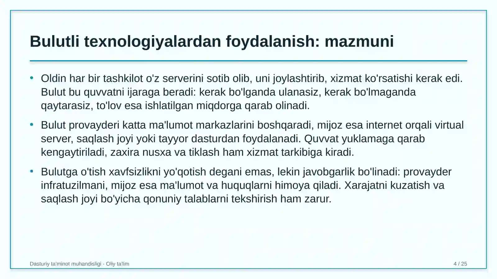 Davlat-xususiy sheriklik loyihalarida bulutli texnologiyalardan foydalanish 4
