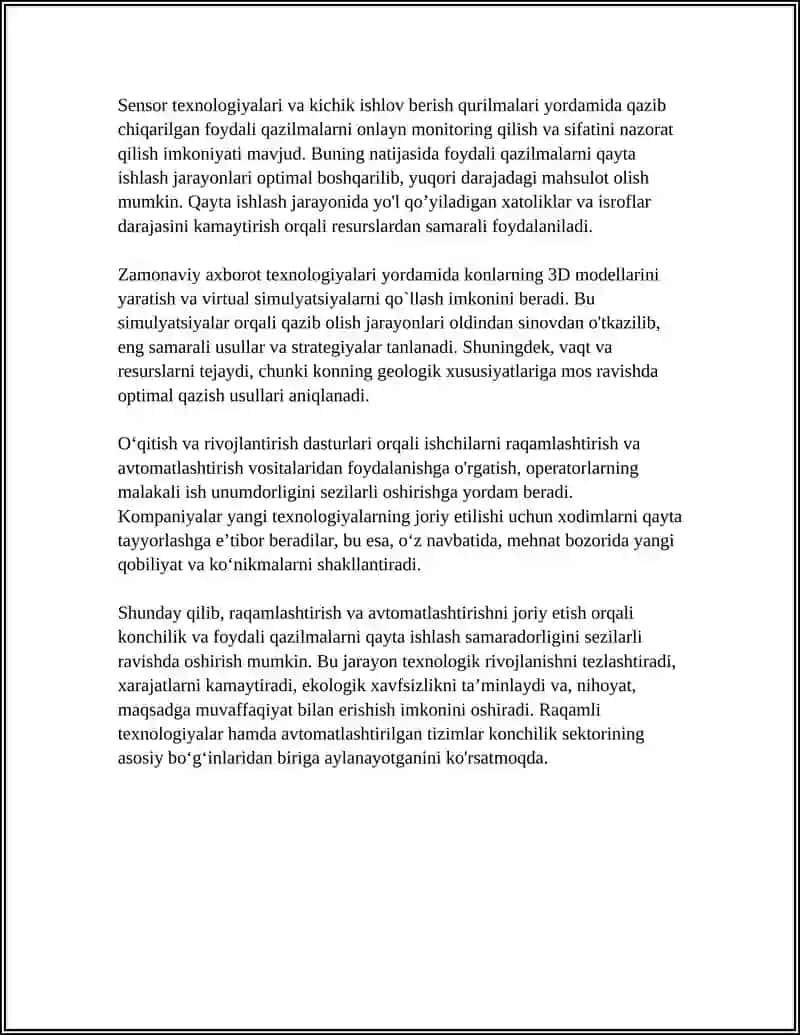 Konchilikda raqamlashtirish va avtomatlashtirishni joriy etish 4