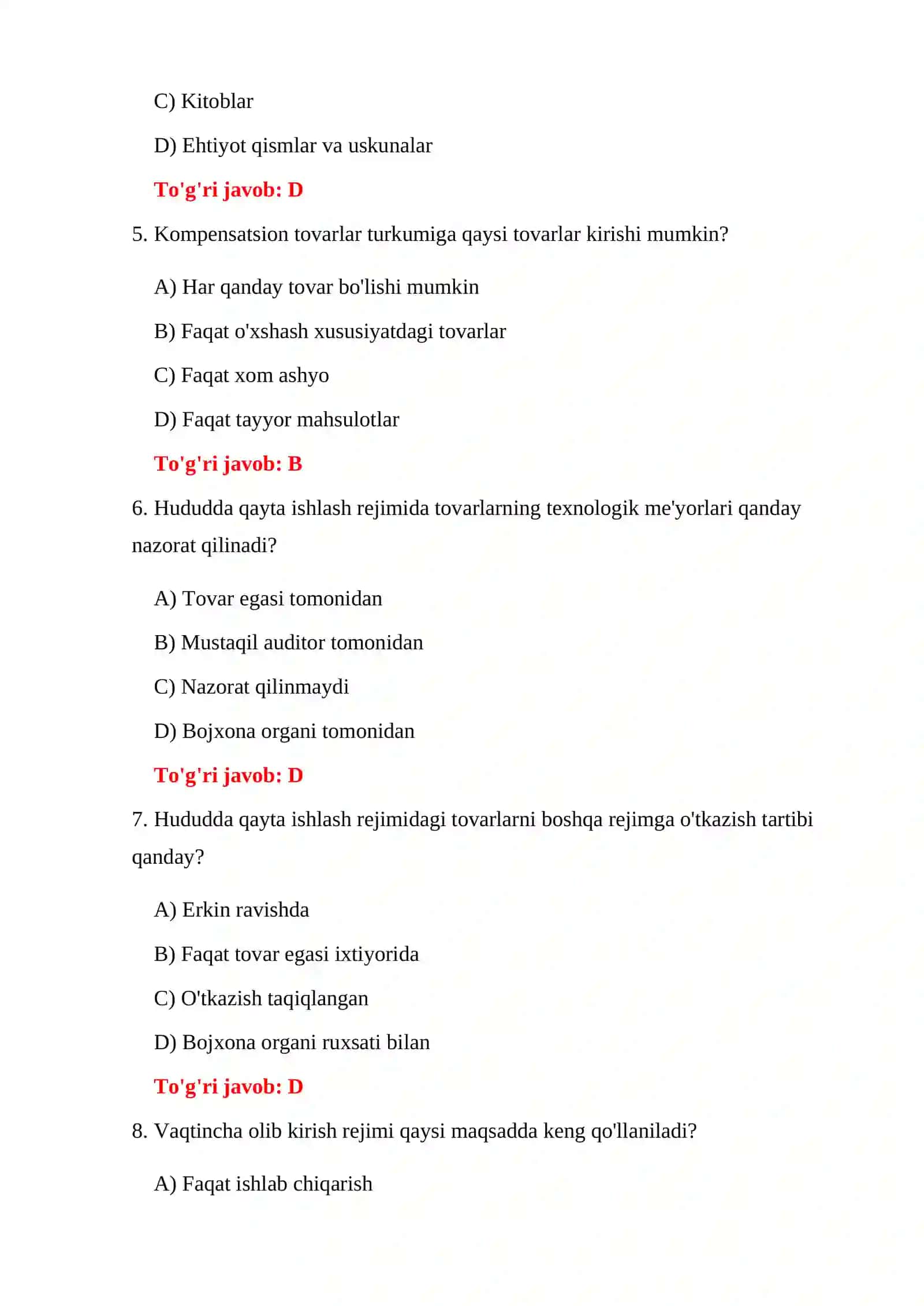 BOJXONA HUDUDIDA QAYTA ISHLASH TESTLARI 4