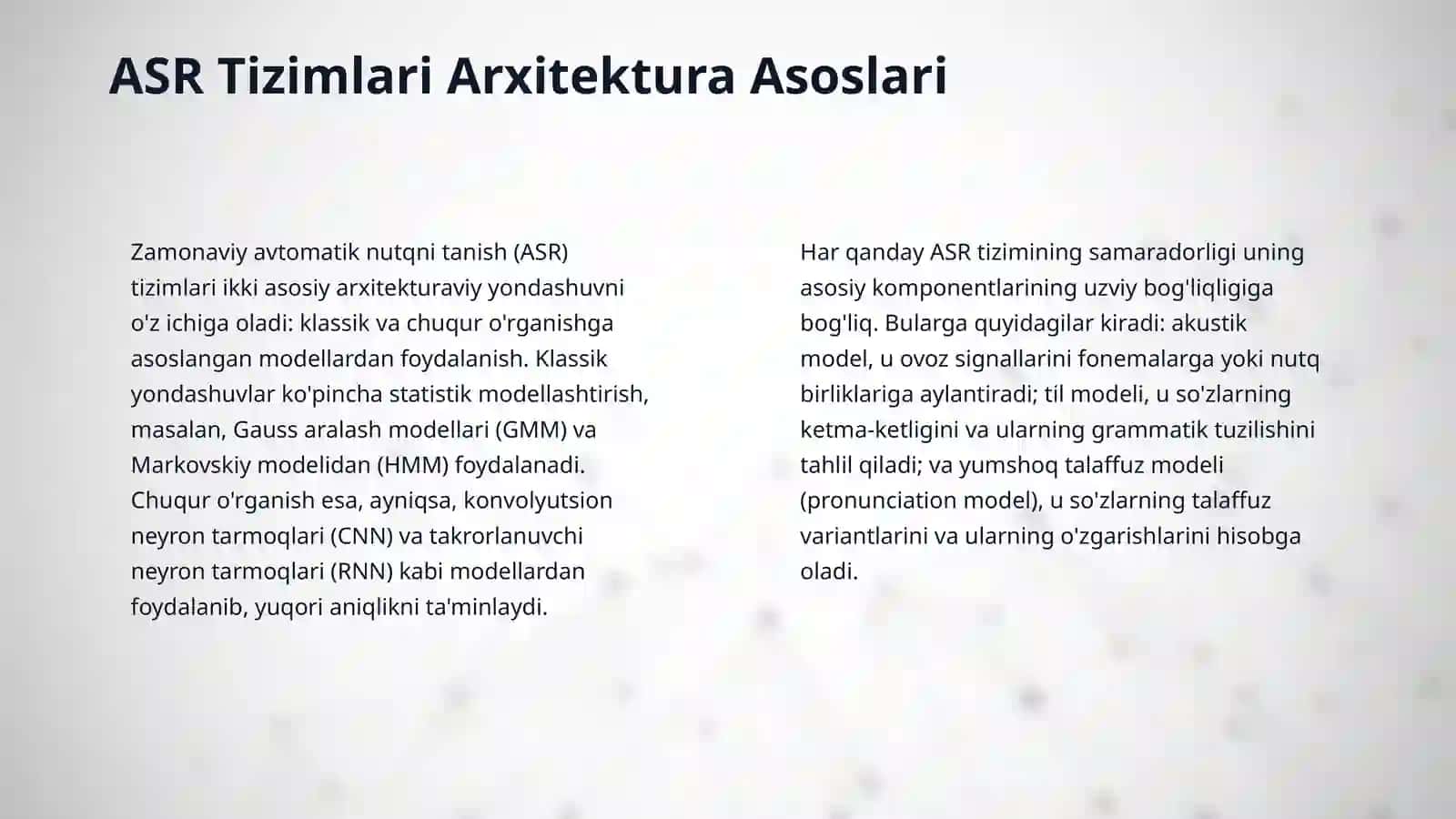 Nutqni tanish tizimlari arxitekturasini tahlil gilish va ASR pipeline qurilishi 4