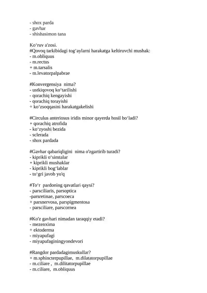 Ko’rish va eshtuv a’zolari test 4