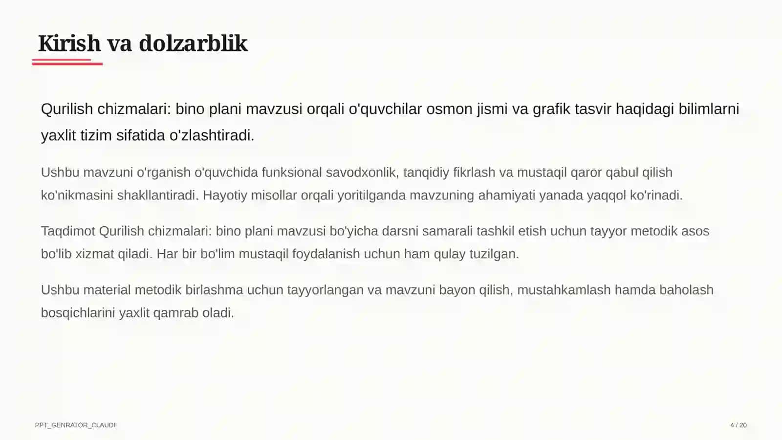 Qurilish chizmalari: bino plani (9-sinf) 4