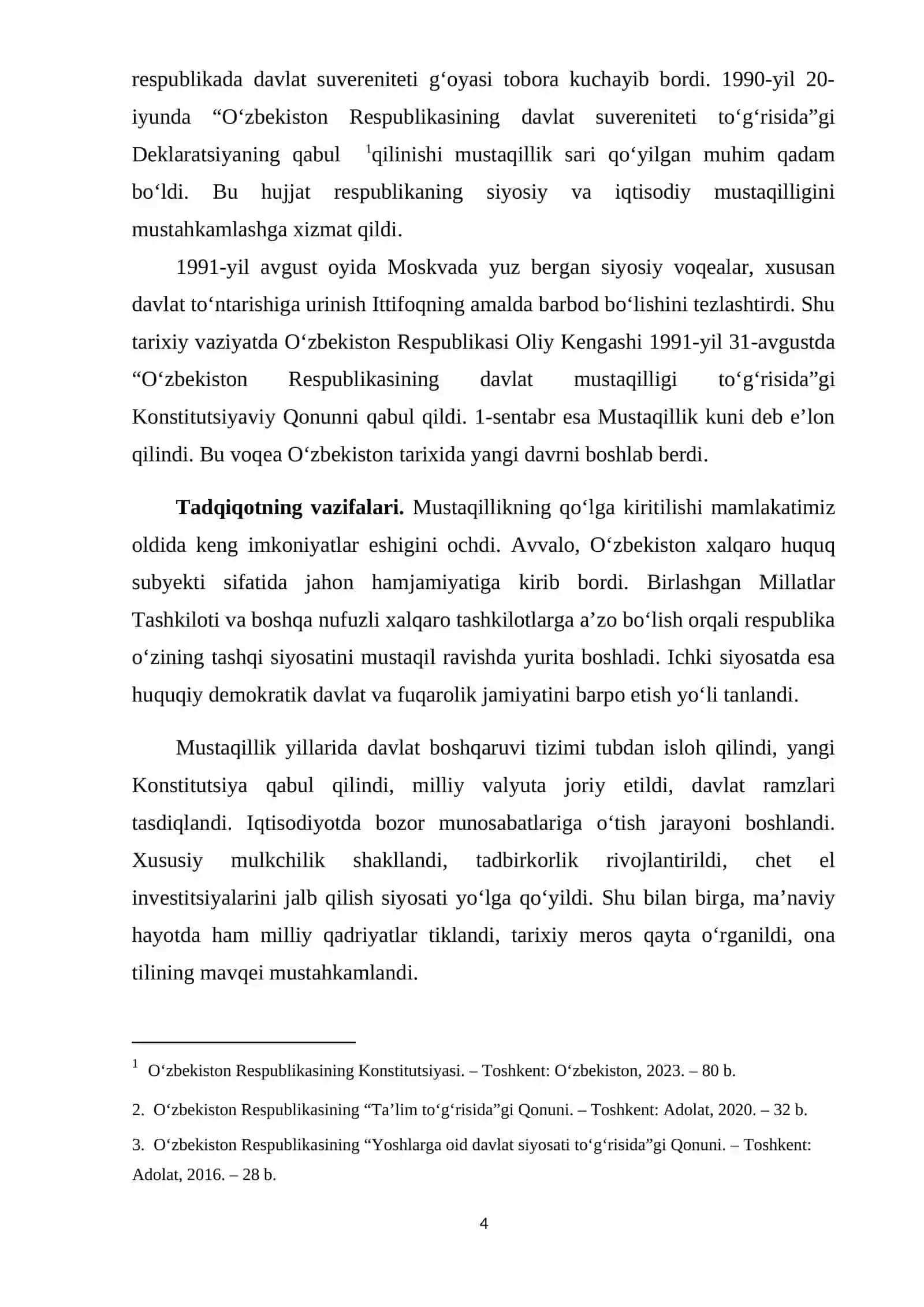 "O‘ZBEKISTONNING MUSTAQILLIKKA ERISHISHI" KURS ISHI 4