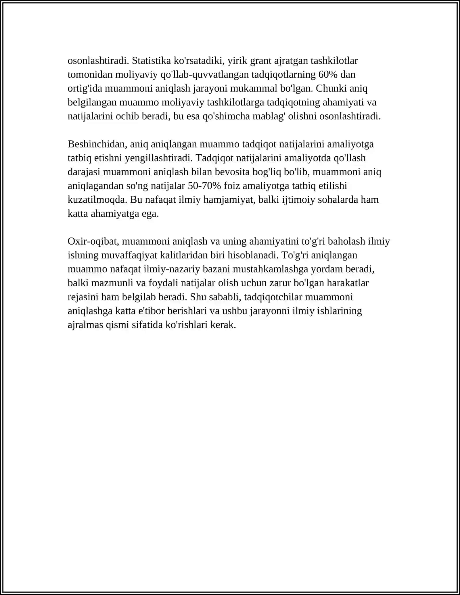 PEDAGOGIK TADQIQOTLARDA MUAMMO, UNI TO'G'RI QO'YA OLISH VA UNING AHAMIYATI. ESSE 4