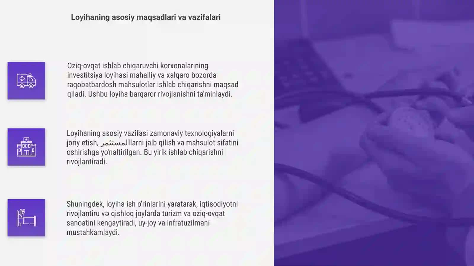 Oziq-ovqat mahsulotlari ishlab chiqaruvchi korxonalarining investitsiya loyihasi 4