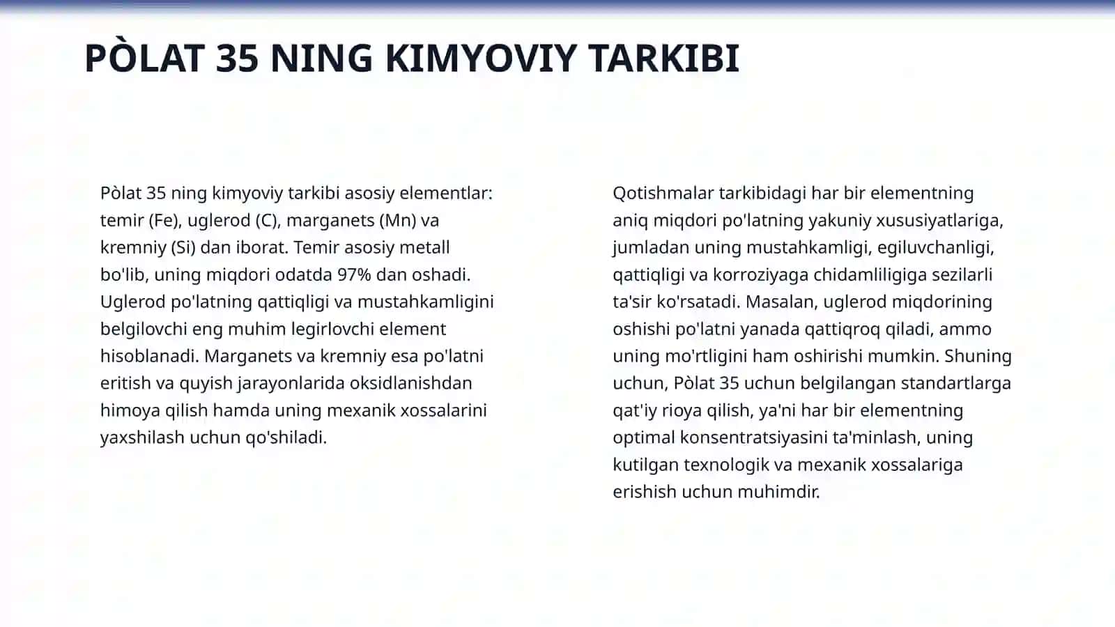 Pòlat 35 ning tasnifi, xususiyati va ishlatilishi 4