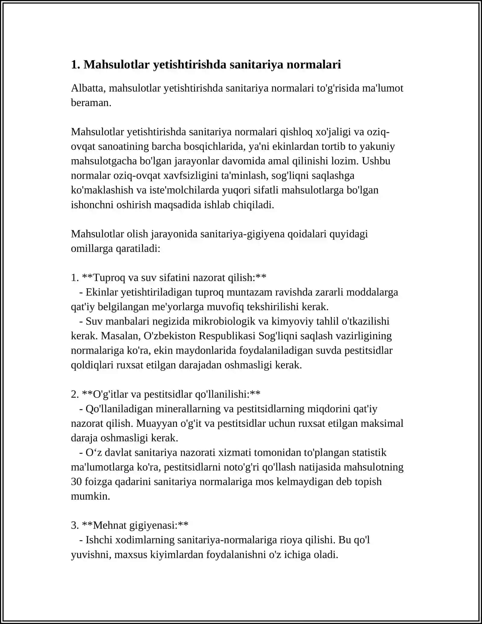 OZIQ-OVQAT MAHSULOTLARIGA QO'YILADIGAN GIGIYENIK TALABLAR 4
