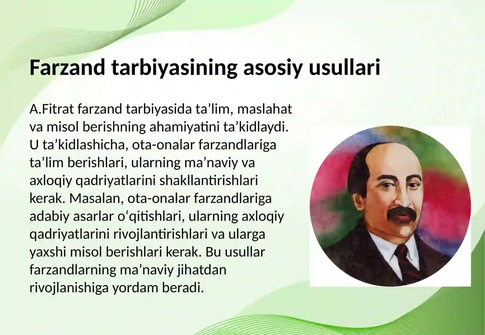 A.Fitratning "Oila asari" dagi oila qurish tartiblari va farzand tarbiyasiga oid gʻoyalar 4
