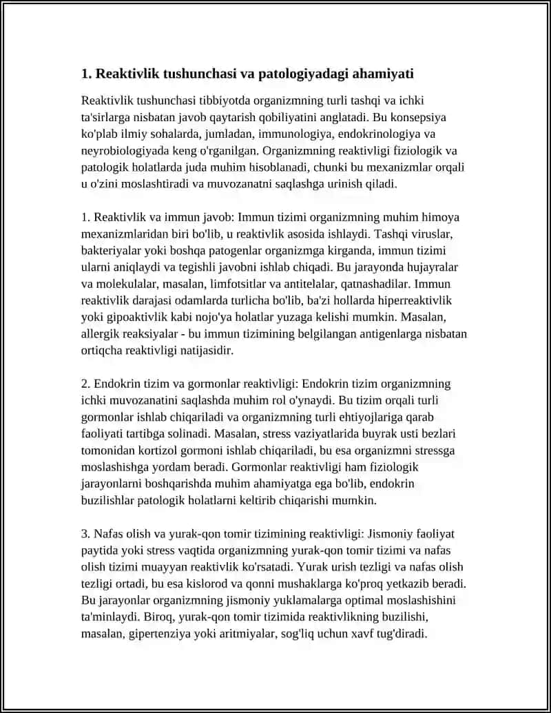 PATOLOGIYADA REAKTIVLIKNING AHAMIYATI. REAKTIVLIK TURLARI. 4
