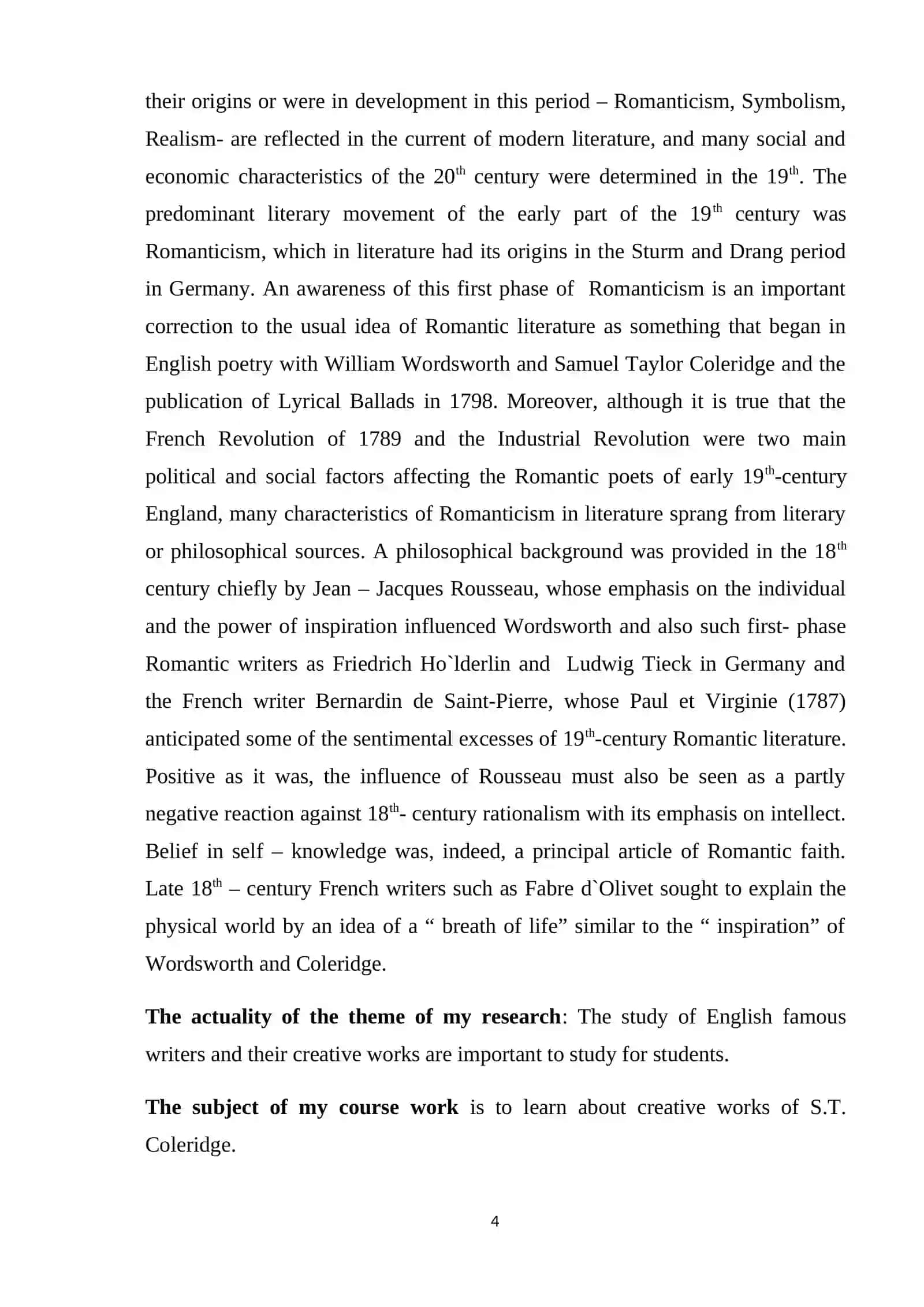 COURSE WORK: POETIC TECHNIQUES OF S.T. COLERIDGE 4