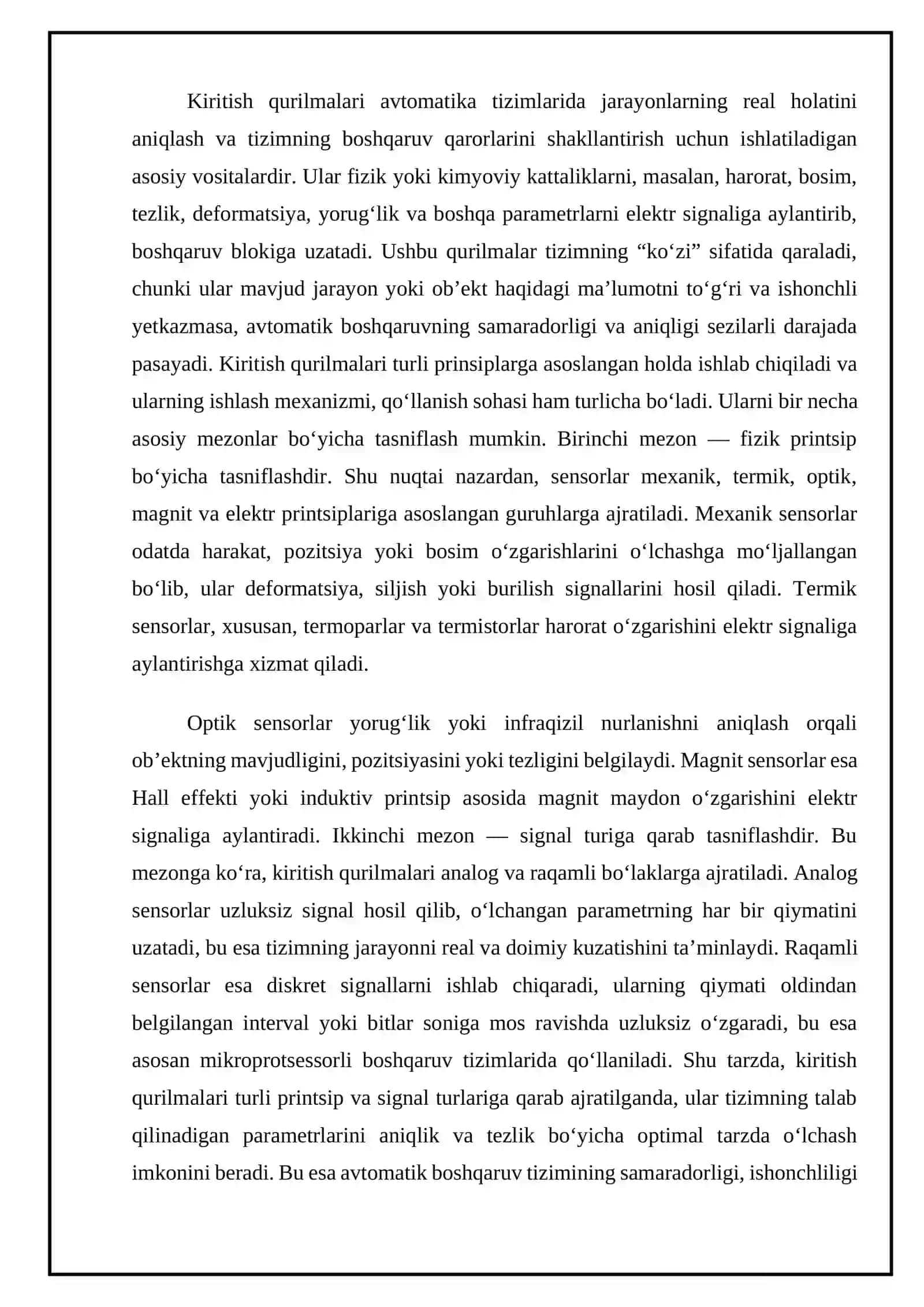 Avtomatika vositalarining kiritish qurilmalari 4