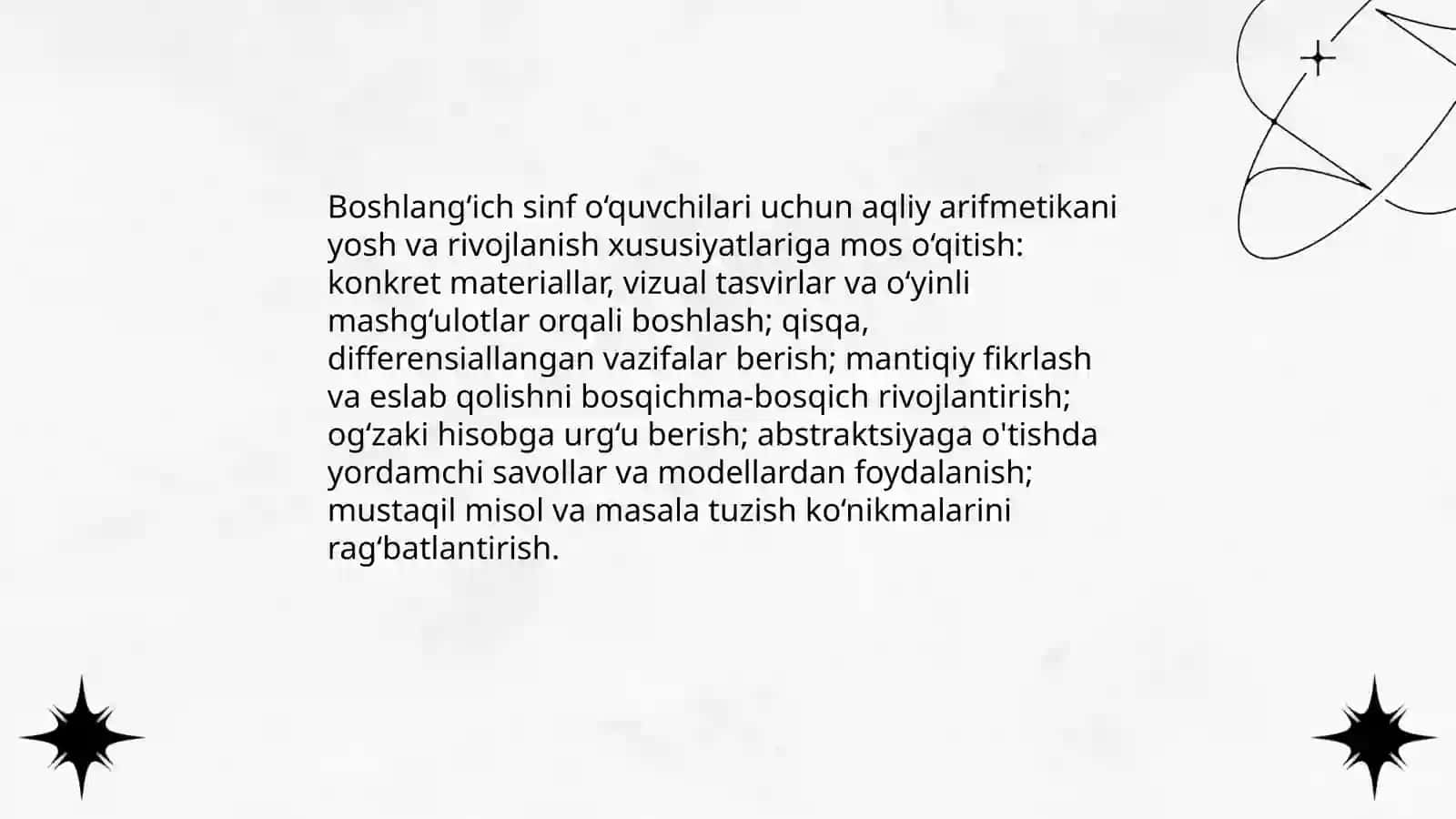 Boshlang'ich sinflar matematika darsida aqliy arifmetikani tushuntirish metodi 4