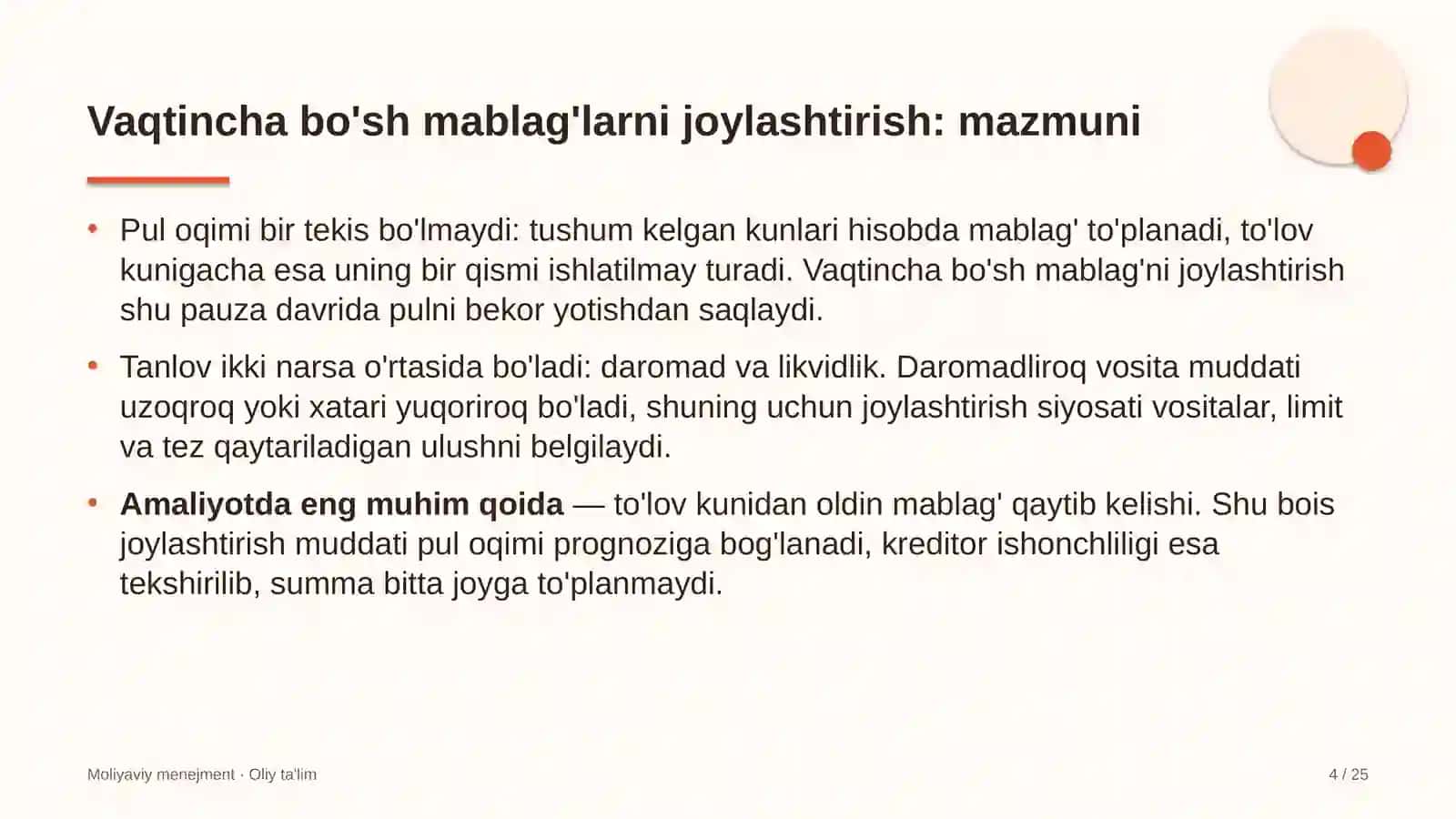 alkogolsiz ichimliklar ishlab chiqarishda vaqtincha bo'sh mablag'larni joylashtirish 9618 4
