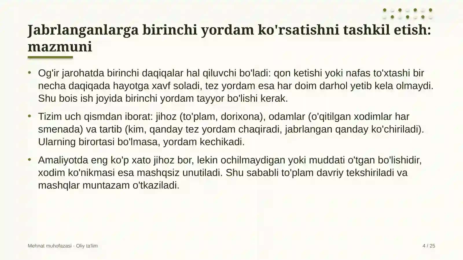 Mehnat muhofazasi · Oliy ta'lim 4