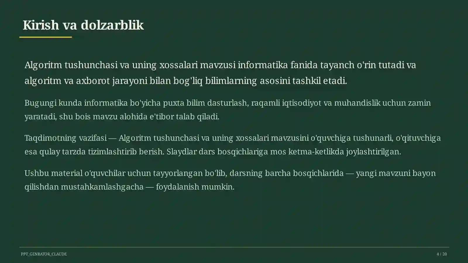 Algoritm tushunchasi va uning xossalari (6-sinf) 4